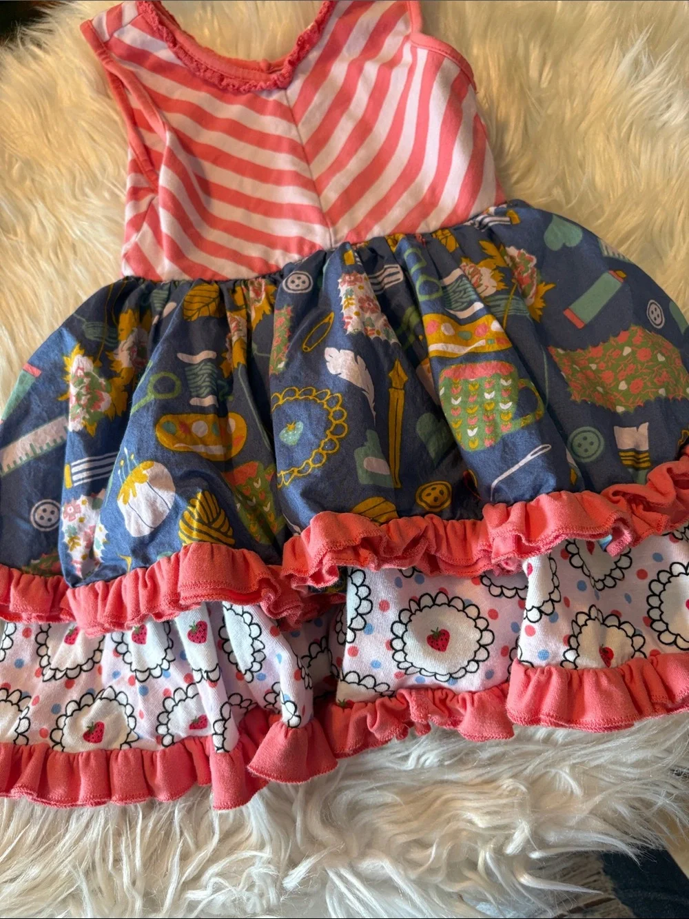Matilda Jane Coral Pink & Navy Multi Sewing Print Dress